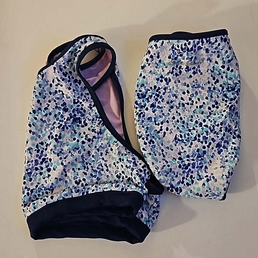 Eddie Bauer Girls L 2-piece Reversible Swimsuit Navy Blue Polka-dot and Purple